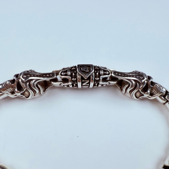 NightRider Royal Mortem Skull Sterling Silver Chrome 925 Hearts Bracelet - Picture 6 of 11